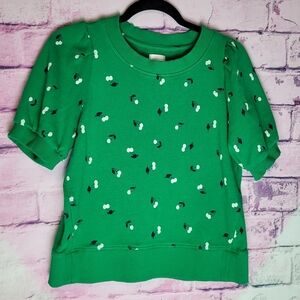 MAEVE PUFF SLEEVE SWEATSHIRT TEE GREEN WHITE CHERRY PRINT XS